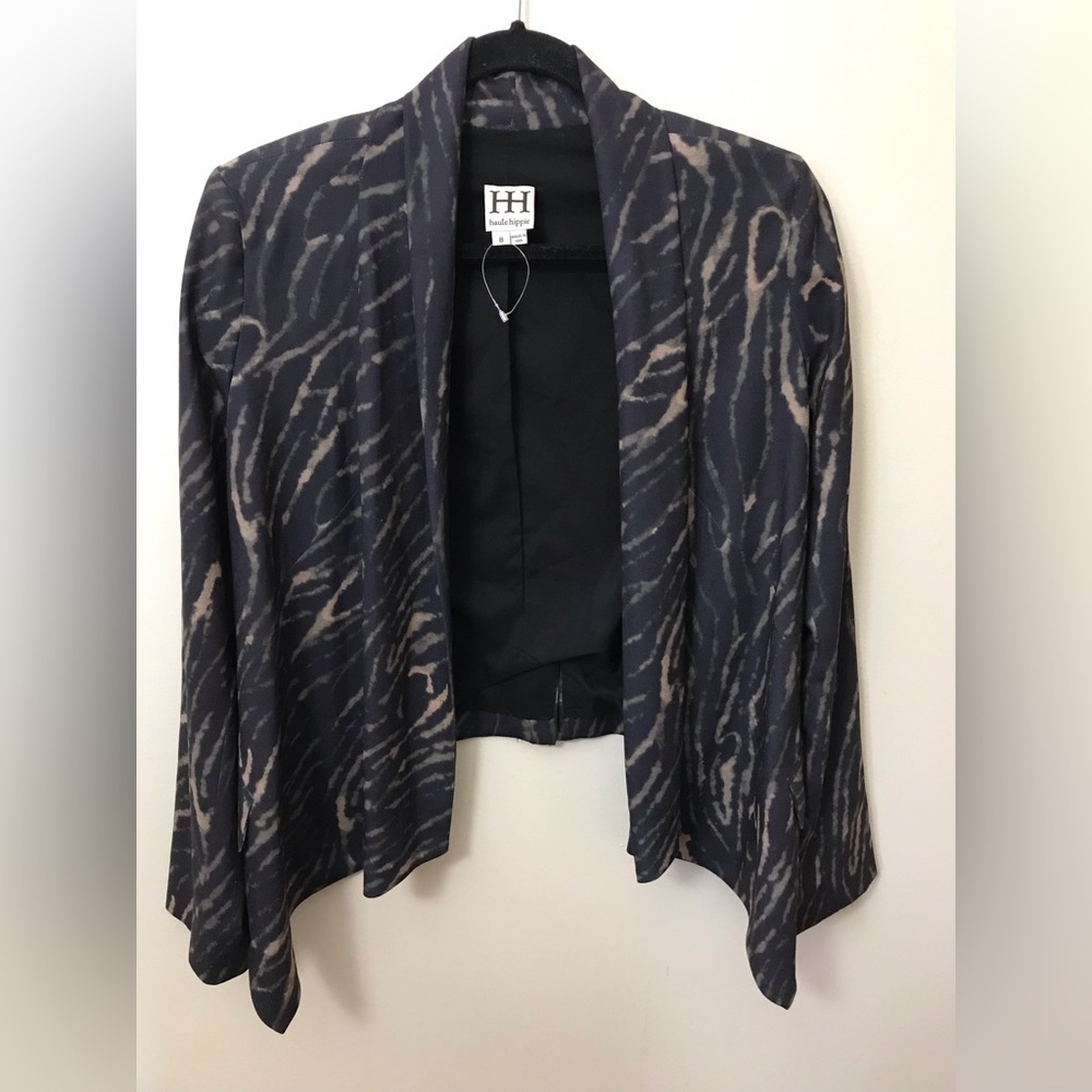 HAUTE Hippie Womens Animal Print Open Front Lined Asymmetrical Blazer Size 8 - Picture 3 of 16